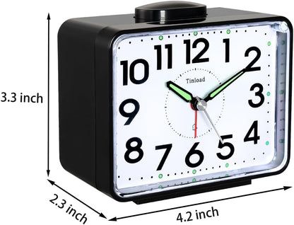 Tinload 4.2" Loud Bell Alarm Clock for Heavy Sleepers Adults, Silent No Ticking, Snooze, Lighted on Demand, Battery Operated Alarm Clocks for Bedrooms (Black)