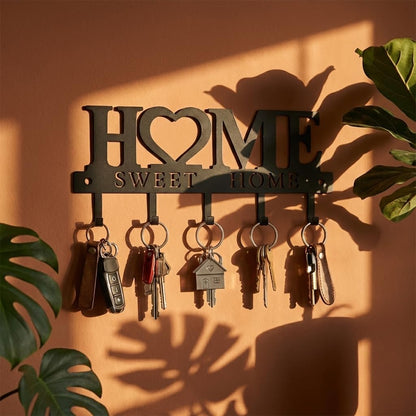 Key Holder Hooks Organizer Shelf Hanger Rack Wall Mounted Sweet Home Metal Decor Stylish and Practical for Entryway Front Door Kitchen Hallway Garage Mudroom Office Hardware Included Black