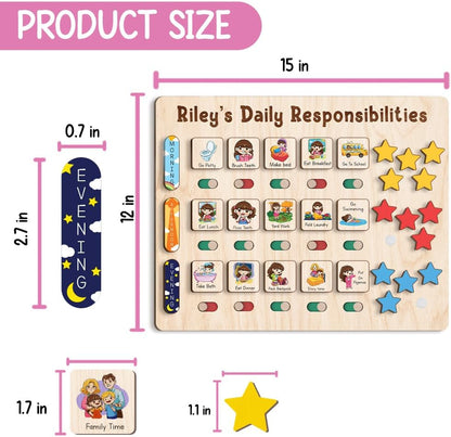 TinyKidz Wooden Daily Routine Chart 11x15, Schedule Board for Kids, Wooden Chore Chart for Kids, Responsibilities Chart for Toddlers, Morning Bedtime Routine for Toddlers