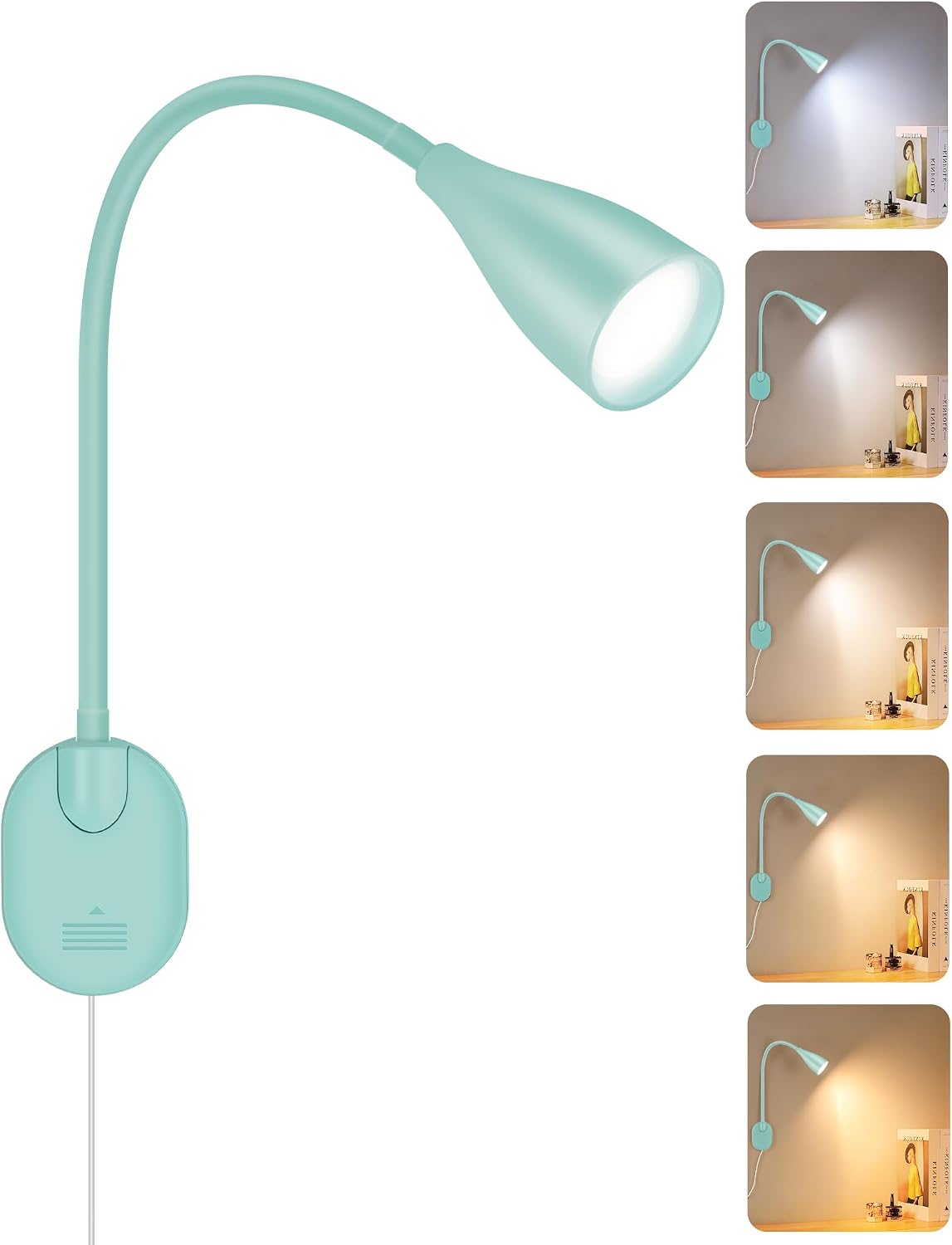 2 Pack LED Wall Mounted Bedside Reading Light, 3 Color Modes,10 Brightness Dimmable, USB Charging Port, Memory Timer Adhesive Wall Light Night Lamp for Books in Bed, Eye-Caring Bedroom Lighting White