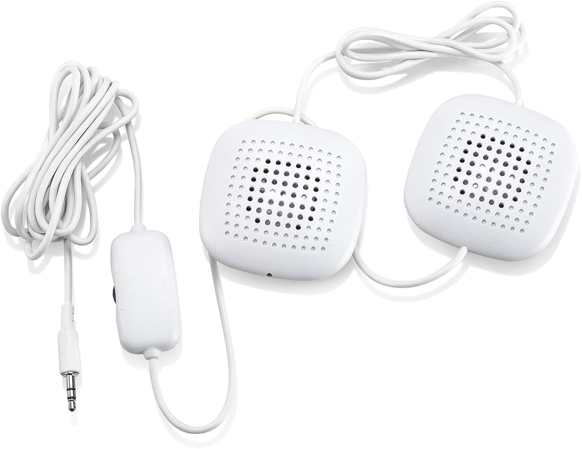 Sound Oasis Pillow Speakers, 2 UltraThin Stereo Speakers, Volume Control, Surround Sound for Music, Sleep, Tinnitus Masking, Connect to External Sound Source with 1/8" 3.5mm Headphone Jack Plug, White