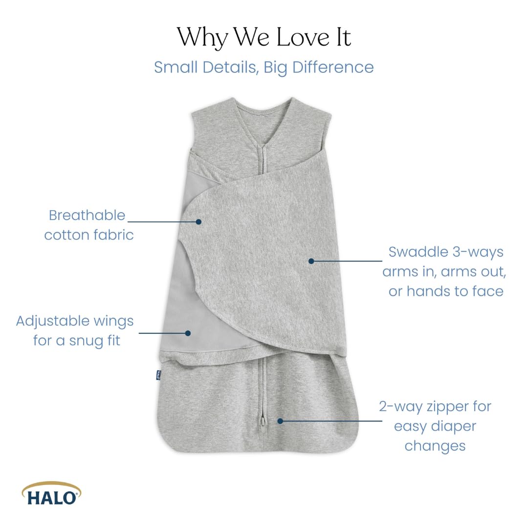 HALO 100% Cotton Sleepsack Swaddle, 3-Way Adjustable Wearable Blanket, TOG 1.5, Pink Floral, Newborn, 0-3 Months - Colors B
