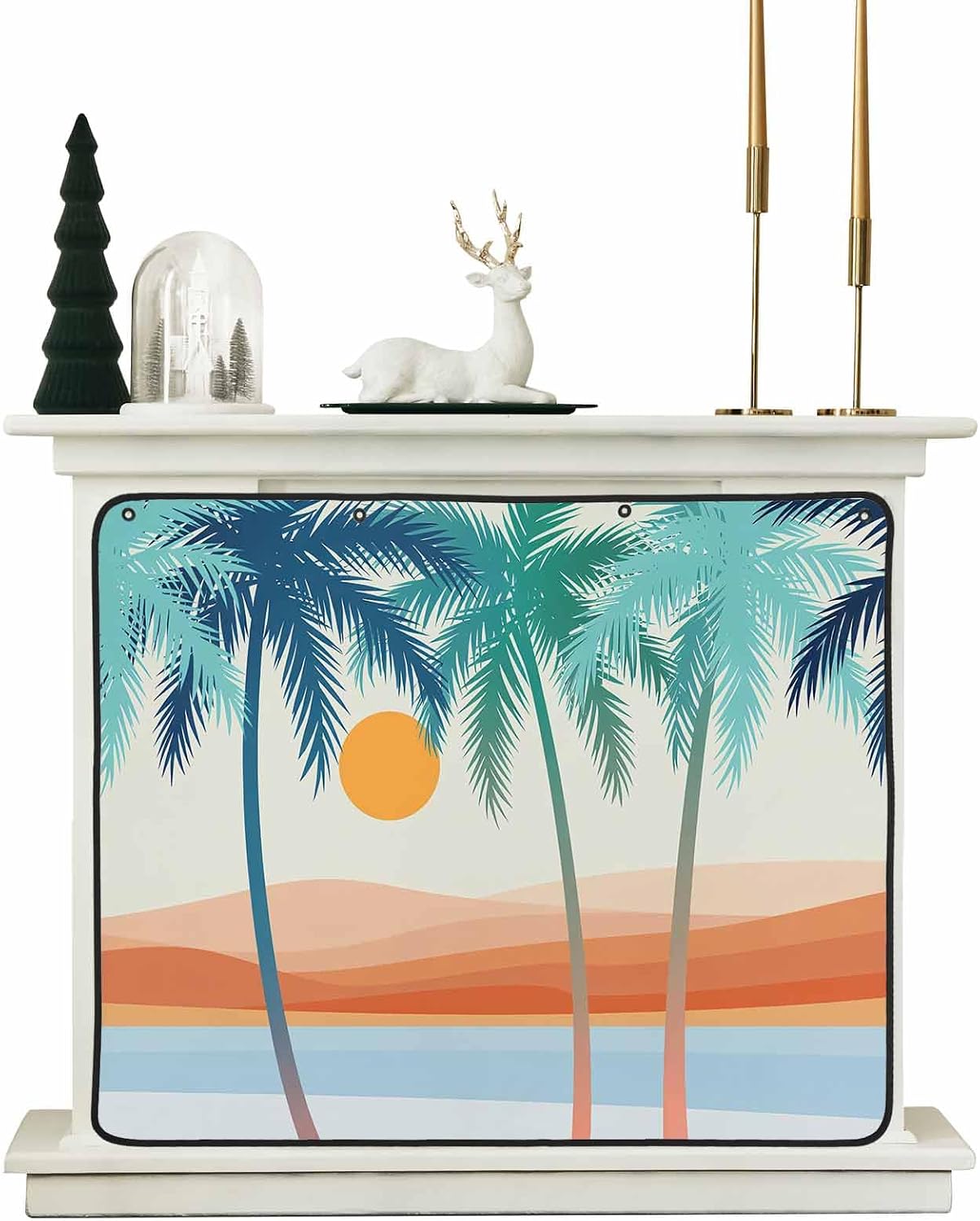 Magnetic Fireplace Cover Boho Summer Beach Fireplace Screen Decorative Mount Coconut Tree Bohemian Insulation Fireplaces Blocker Save Energy Fireplaces Draft Stopper Covers for Living Room 45x34