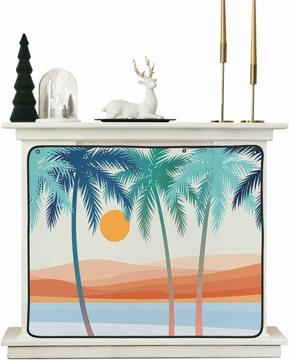 Magnetic Fireplace Cover Boho Summer Beach Fireplace Screen Decorative Mount Coconut Tree Bohemian Insulation Fireplaces Blocker Save Energy Fireplaces Draft Stopper Covers for Living Room 45x34