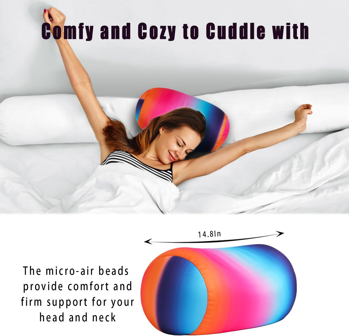 Squishy Microbead Neck Pillow, 7Inch x 12Inch Soft Travel Body Bed Pillow Bean Pillow for Kids Adult Chair Sleeping Car Seat, Fun Dormroom (Sky Blue)