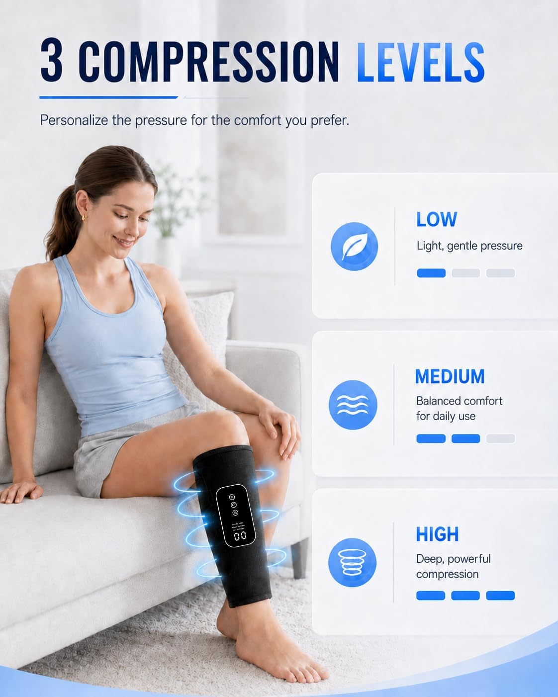 RIGHTMELL Cordless Leg Massager with Heat, Compression Calf Massager, Pair | Rechargeable Calf Wraps With 3 Modes, 3 Intensities, Adjustable Heat for Home and Office Use