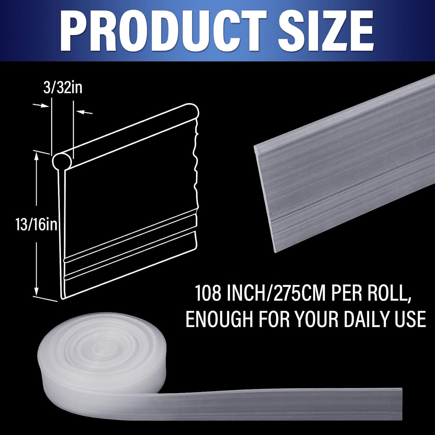 Treela 108-Inch 1" T-Slot Shower Door Seal Strip | Flexible silicone blocks leaks/splashes and replace old, cracked, loose, or missing door sweeps