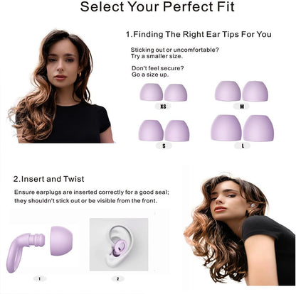 Ear Plugs for Sleeping, 2 Pairs Ear Plugs for Sleeping Noise Cancelling, 35dB Reusable Silicone Earplugs for Noise Reduction, Sleep, Work, Hearing Protection, Concert and Snoring, Black
