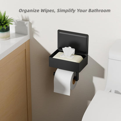 FORIOUS Toilet Paper Holder with Shelf, Wall-Mounted Modern Wipes Dispenser | Brushed Nickel | Toilet Paper Holder with Storage for Bathroom | Fits Wipes, Sanitary Napkin, Tampon | 8.0"x5.3" Large Shelf