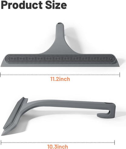 2-in-1 Silicone Shower Squeegee with Hook,Dual-Sided Design with Scraper & Scrub Surface,Rust-Proof Stainless Core,Streak-Free Bathroom Squeegee for Glass Doors,Mirrors,Windows,Car Windshields (Black)