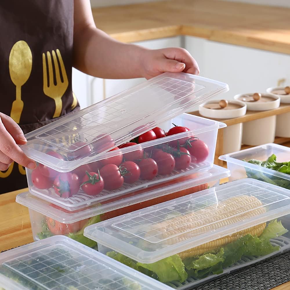 SOUJOY 6 Pack Produce Saver Container, 1.5L Food Storage Containers for Fridge with Lid, Stackable Fruits Storage Keeper with Removable Drain Plate for Vegetables, Meat, Fish Fresh and Dry
