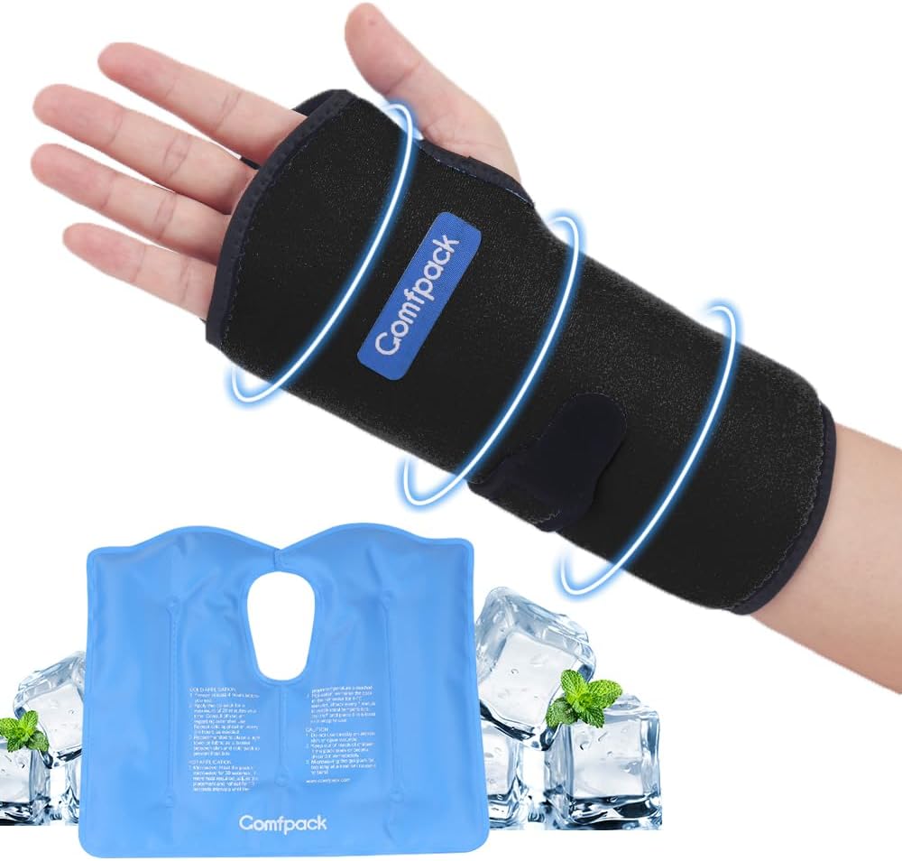 Wrist Ice Pack Wrap for Carpal Tunnel Relief with 2 Gel Ice Packs | Reusable Wrist Brace Compression Sleeve for Injuries, Tendinitis, Swelling, Surgery Recovery, Detachable Gel Inserts, Gifts