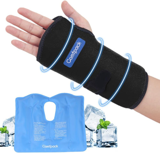 Wrist Ice Pack Wrap for Carpal Tunnel Relief with 2 Gel Ice Packs | Reusable Wrist Brace Compression Sleeve for Injuries, Tendinitis, Swelling, Surgery Recovery, Detachable Gel Inserts, Gifts