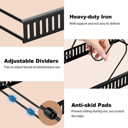 Housolution Pot and Pan Lid Organizer Holder Storage Rack, Black | 12"-23" Expandable, 14 Adjustable Dividers, Sturdy Metal Construction, Easy Assembly