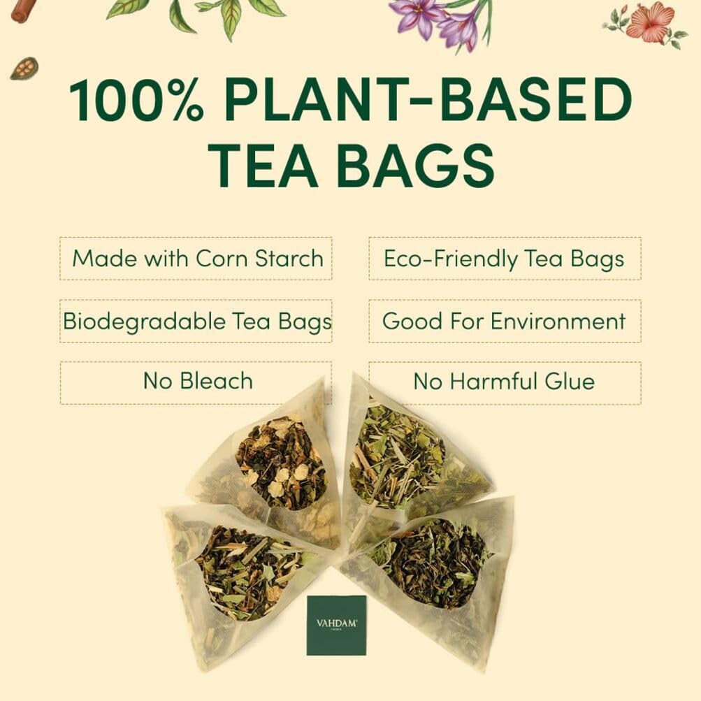 VAHDAM, Assorted Herbal Tea Sampler (18 Tea Bags, 9 Flavors) Caffeine-Free, Non-GMO | Double Infusion, Individually Enveloped Tea Bags | Herbal Tea Assortmen