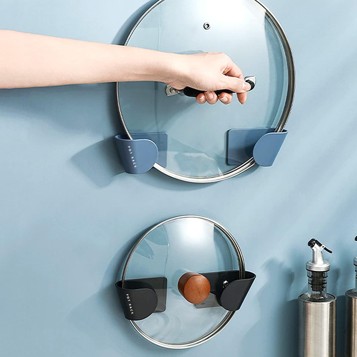 6 Pairs Wall Mount Pot Lid Organizer, Cabinet Door Pot Hangers, Adjustable Lid Holder for Kitchen Wall