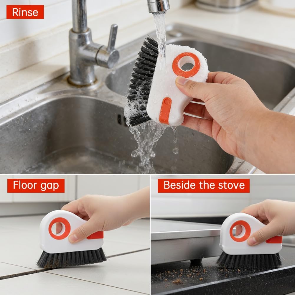 2Pcs Window Track Cleaner with Hard Bristle Brush & Scraper | 2-in-1 Groove Cleaning Tool for Sliding Door Tracks, Window Sills, and Seal Crevices