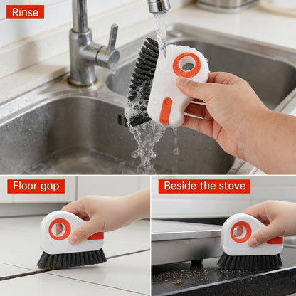 Groove Cleaning Brush 2 in 1 Grout Cleaner Tool Grip Brush, Multifunction Window Track Cleaner with Hard Bristle and Scraper Cleaning Brush for Sliding Door Track, Window(Color:White)