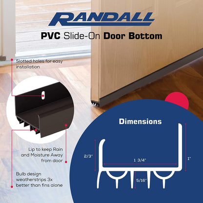 PVC Slide-On Door Bottom | Adjustable Plastic Weatherstrip Door Bottom with Drip Cap | 3 Feet (36-Inch) | for 1 3/4” Doors | White | Fits Gaps 3/8” to 7/8” | Made in the USA