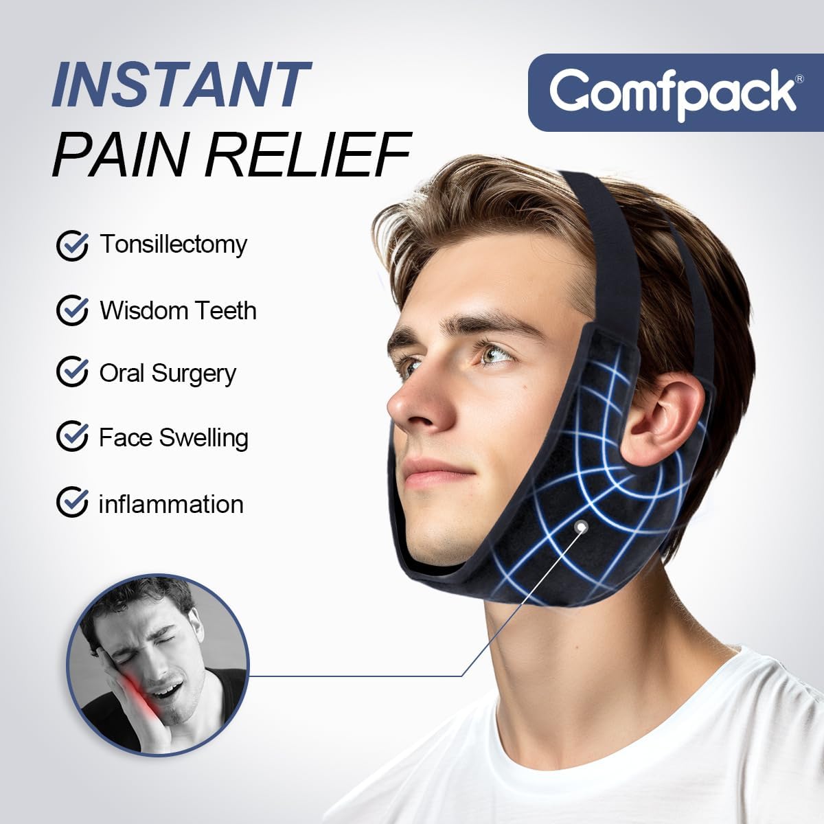 Comfpack Wisdom Teeth Ice Pack Head Wrap,Soft Double Side Jaw Face Ice Pack | Extra Large Jaw & Chin Ice Pack, Reusable Gel Hot Cold Therapy for TMJ, Oral Surgery, Face Swelling, Tonsillectomy Recovery