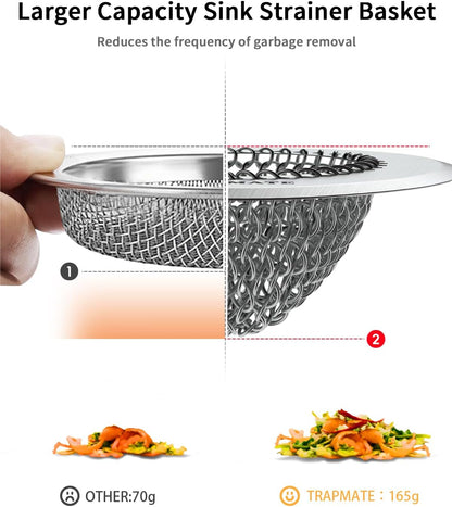 Reversible Kitchen Sink Drain Strainer Basket, Fits Sink & Garbage Disposal | Fast Drainage, Anti-Slip, Easy Clean, Anti-Clogging, Rust-Proof, Large Capacity, Universal 4.4-Inch, Patented Chain Mesh
