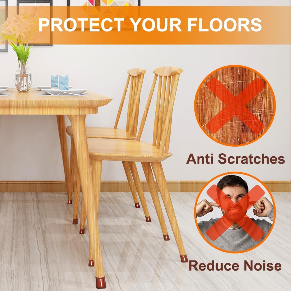 VIUME 24 Pcs Chair Leg Floor Protectors for Hardwood Floors Round | Silicone Covers Felt Pads Furniture Leg Caps Anti-Scratch Reduce Noise Fit (1-5/16" to 2")