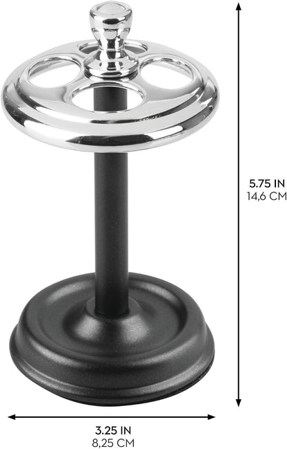 iDesign Steel Divided Toothbrush Holder Stand, 3.25" x 3.25" x 5.75" | Four Divided Compartments, Brushed Nickel & Polished Chrome
