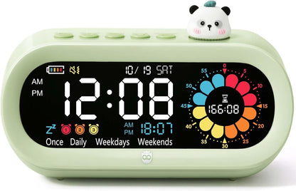 Mooking 3 in 1 Digital Alarm Clock for Bedroom with Visual Timer for Kids | Rechargeable Clock with Multiple Alarms, 199-Minute Timers Silent Non Ticking, Time Management Tools for Home School Study