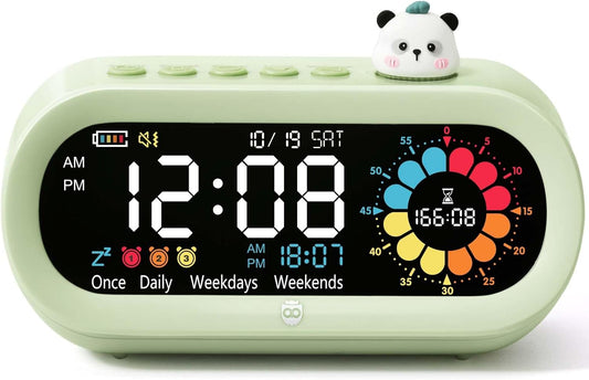 Mooking 3 in 1 Digital Alarm Clock for Bedroom with Visual Timer for Kids | Rechargeable Clock with Multiple Alarms, 199-Minute Timers Silent Non Ticking, Time Management Tools for Home School Study
