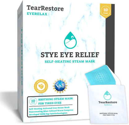 EyeRelax Heated Eye Mask, 30 Count | Dry Eye & Stye Relief, Self-Heating Warm Compress with Moist Heat, Mint-Infused Steam Mask