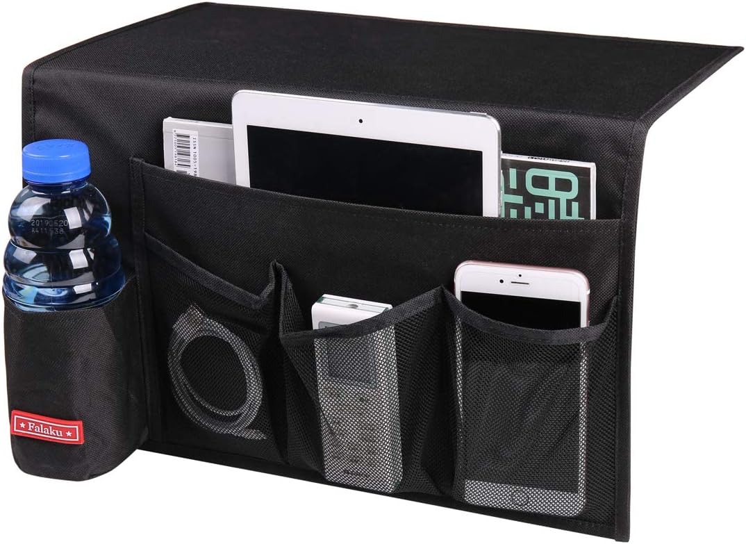 Bedside Caddy,Bedside Organizer Caddy Under Mattress,Holds Magazines,Books (4 Pockets-Grey)