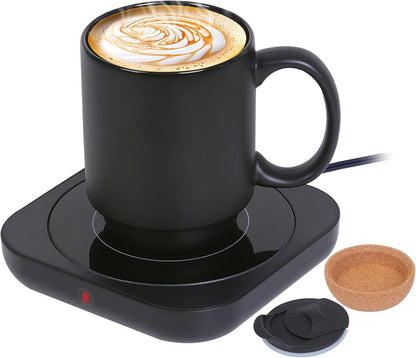Coffee Mug Warmer & Mug Set for Desk, Electric Coffee Cup Warmer with Ceramic Mug, Smart Heated Coffee Mug with Auto Shut Off for Office/Home, Christmas/Birthday/Coffee Gifts for Men & Women, Wood