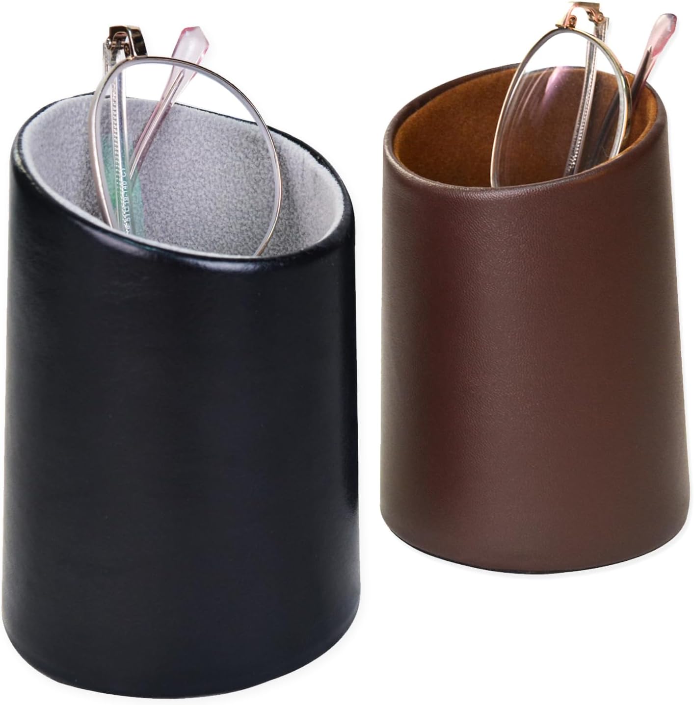 2 Pack Eyeglasses Holder PU Leather Glasses Stand Case Holder for Desks or Nightstands