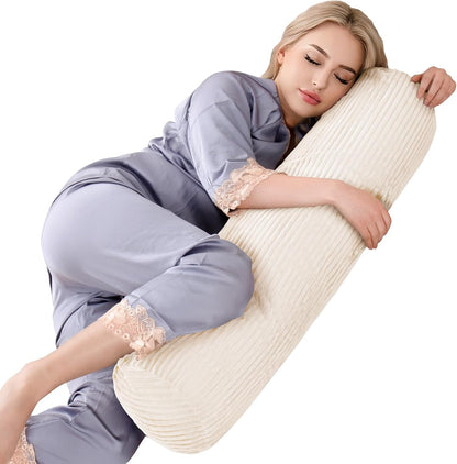 1 MIDDLE ONE Body Pillow for Adults, Bolster Pillow with Removable Velvet Cover, Long Round Cervical Roll Pillow, 35 x 7.87 Inches, Blue