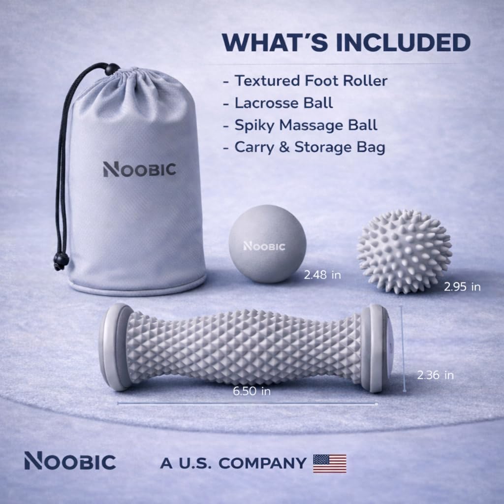 Foot Roller for Plantar Fasciitis Pain Relief – Deep Tissue Foot Massage Kit for Arch & Heel Pain, Includes Lacrosse & Spiky Massage Ball