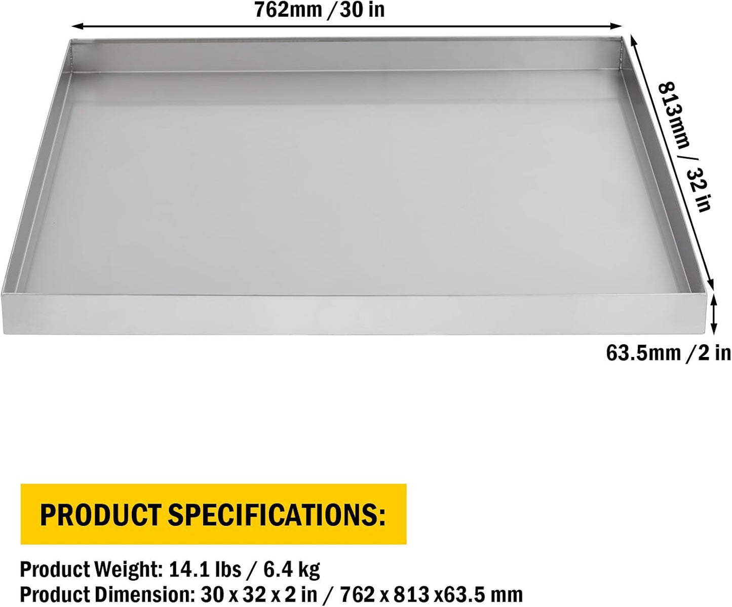 28" x 30" Washing Machine Drain Pan with Drain Hole & Hose Adapter, 304 Stainless Steel Heavy Duty Washer Drip Tray with 4 Anti-Vibration Feet for Compact Washers