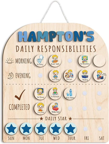 Daily Routine Chart for Kids, Visual Schedule, Routine Chart for Toddlers 3-5, Morning Bedtime Routine Chart for Toddlers, Wooden Chore Chart for Kids
