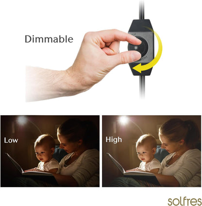Solfres Patented Innovative Design Headboard Reading Light. No Drilling Golden Book Light for Bedtime Reading. Dimmable LED Book Reading Lamp with Bulb. Movable & Flexible, Black