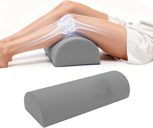 Knee Pillow for Back Sleeping - Half Moon Bolster Pillow for Legs - Cooling Under Knee Pillow for Sleeping on Back, Leg Support, Foot Elevation (Misty Blue)