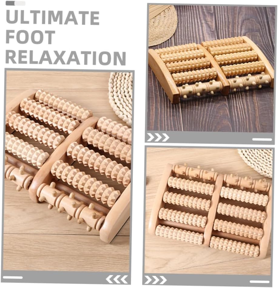 Wooden Foot Massager Roller Acupuncture Point Massager with 5 Rows of Beads for Plantar Relief and Relaxation, Manual Foot Massage Tool for Home Use by Men and Women
