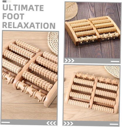 Wooden Foot Massager Roller Acupuncture Point Massager with 5 Rows of Beads for Plantar Relief and Relaxation, Manual Foot Massage Tool for Home Use by Men and Women