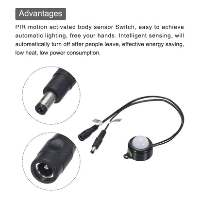 MECCANIXITY DC 6V-24V 5A PIR Motion Activated Sensor Switch with DC Coupler Cable for Kitchen Cabinet LED Strip Light, with Light Sensor Black