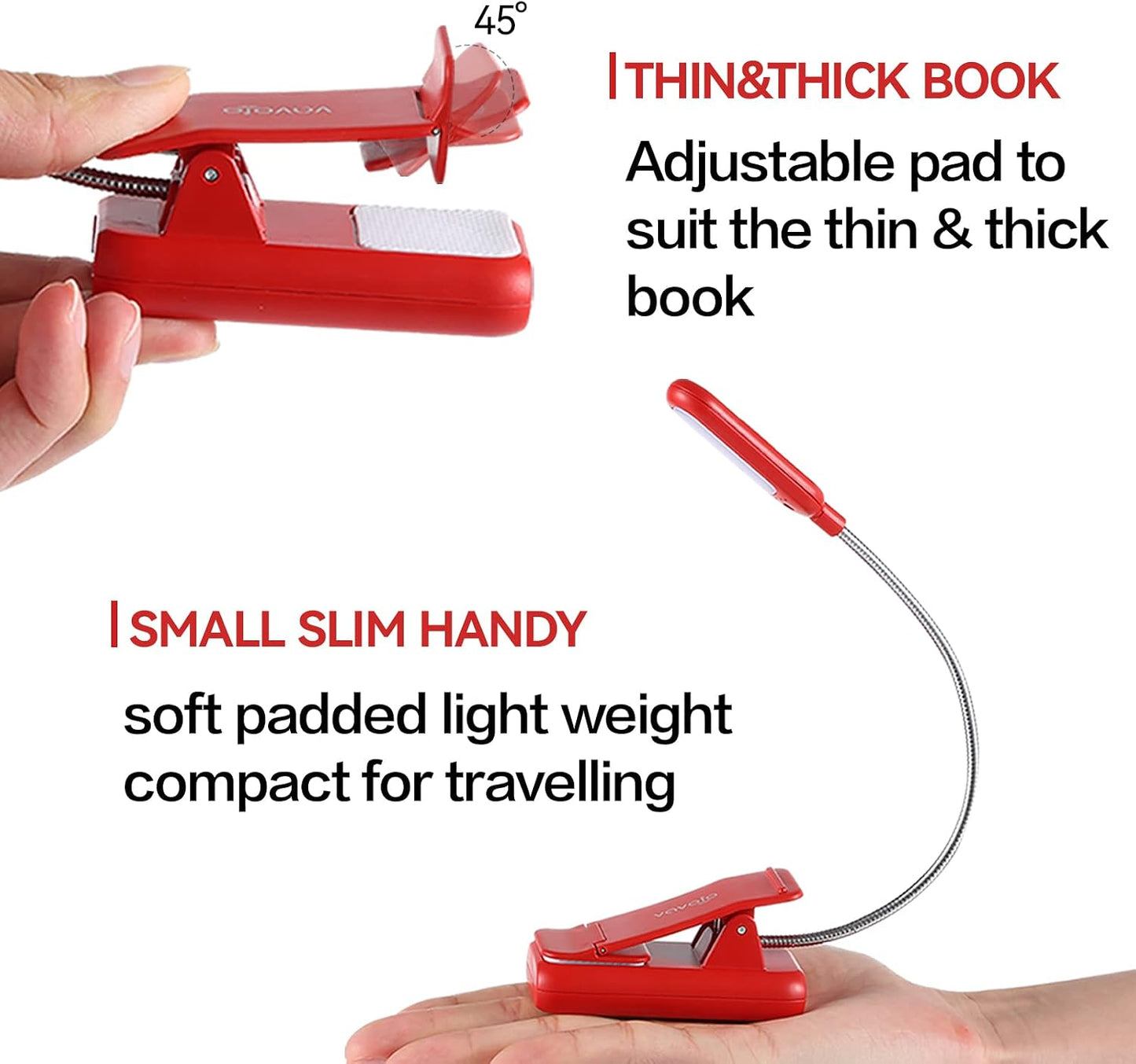 VAVOFO Rechargeable Book Light for Reading in Bed Kids, 7 LED Reading Light with 9-Level Warm Cool White Daylight, Eye Care Lamp with Power Indicator for Bookworms (Yellow)