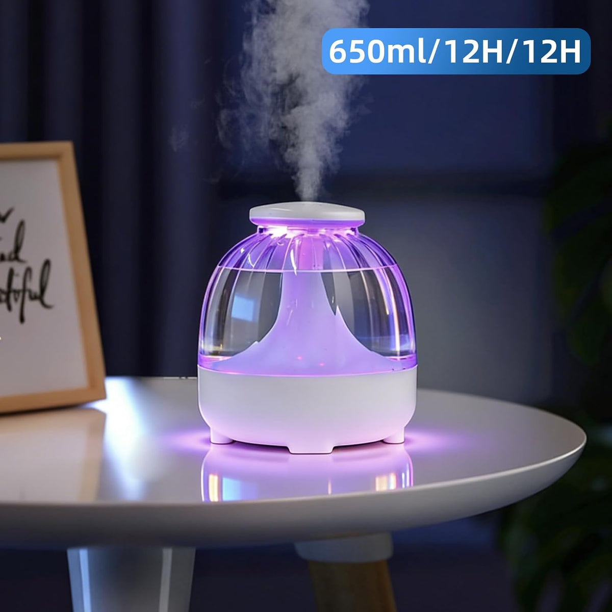 650ml USB Humidifiers for Bedroom Cool Mist Humidifier Quiet Air Humidifiers USB humidifiers for Living Room Home Office,2 Mist Modes,Night Light White