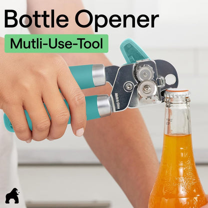 GORILLA GRIP Original Model Stainless Steel Smooth Edge Manual Can Opener and Bottle Openers, US Designed, Comfortable Handle, Oversized Handheld Turn Knob, Multifunctional Kitchen Tool, Gray