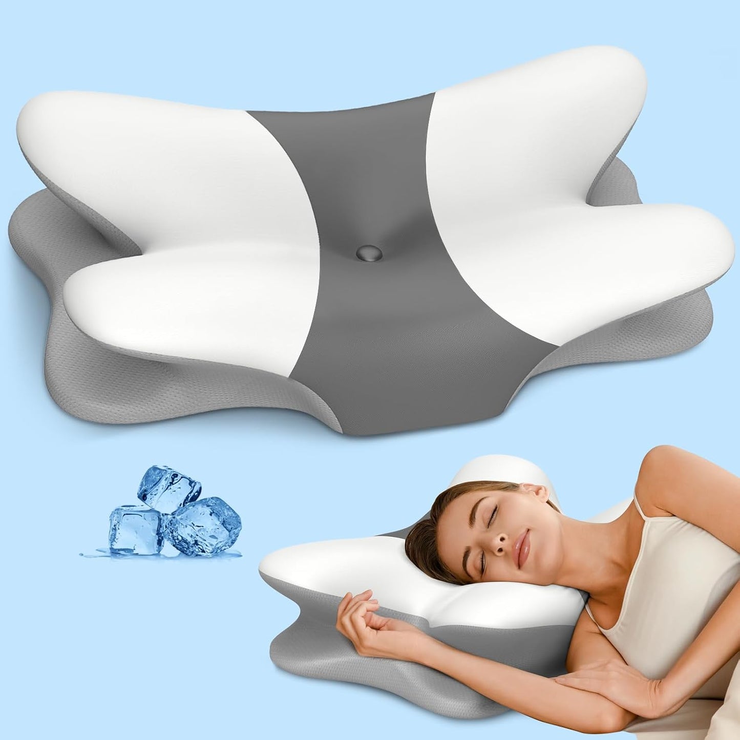 Cervical Neck Pillow for Pain Relief - Ergonomic Memory Foam Pillows | Contour Side Sleeper Pillow for Neck Support, Orthopedic Pillow for Sleeping, Bed Pillow for Sleepers, Grey