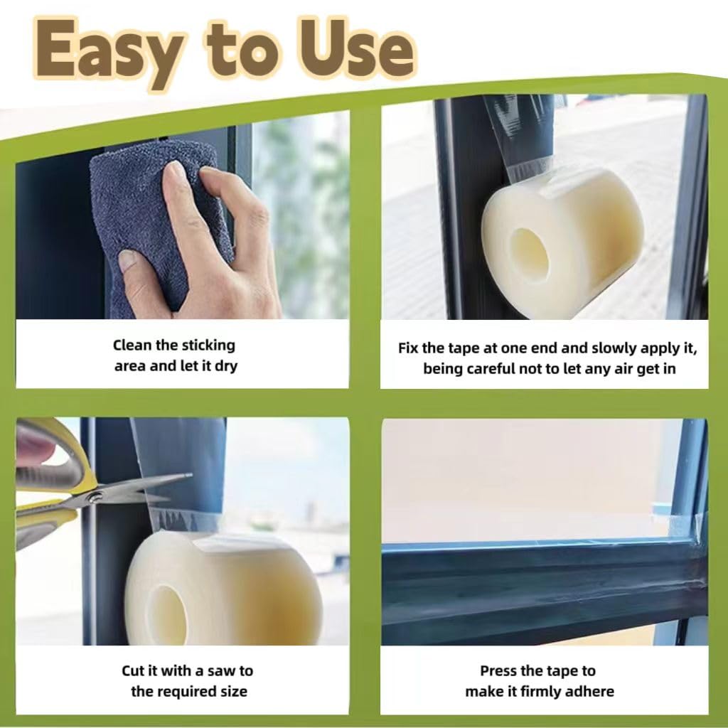 Window Weather Sealing Tape,2 in * 69FT Weather Stripping Clear Window Insulation Tape for Doors,Windows and Shower Glass Gaps,Stops Draft from Entering Through Gaps, Windows, No Residue