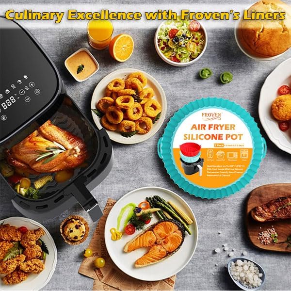 8 Inch Square Silicone Air Fryer Liners (2 Pack) Pink & Grey Reusable Non-Stick Inserts with Handles for Mess-Free Cooking & Heat Resistance – For Airfryer Ninja COSORI Instant Vortex & More