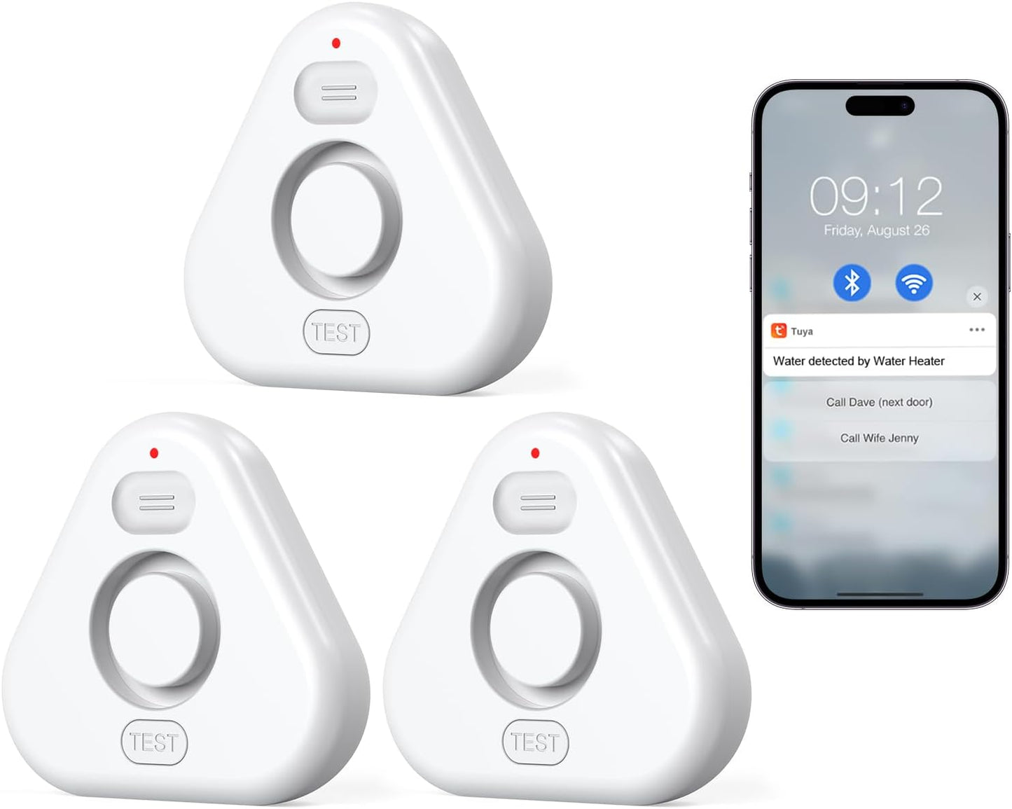 Water Alarm Leak Detector,Water Leak Detectors for Home with App Alerts,Water Sensor Alarm Leak Detector with 120db Adjustable,500ft Transmission for Basement,Bathroom,No Hub Required (Support 2.4G)