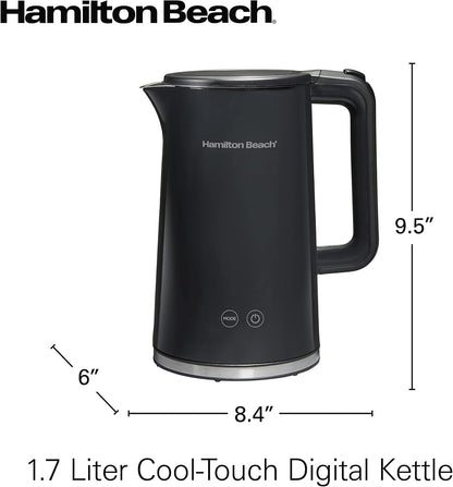 Hamilton Beach Digital Temperature Control Electric Tea Kettle, Hot Water Boiler & Heater 1.7L, 5 Preset Modes + Keep Warm, Fast Boil 1500 Watts, BPA Free, Cool-Touch Exterior, Black (41033) | Fast Boiling 1500 Watts |Temp Control + 5 Presets |